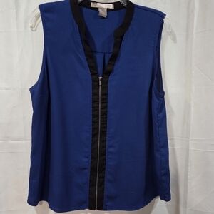 Love 21 Corp-core Minimalist Work Sz L Royal Blue Full Zip Sleeveless Blouse